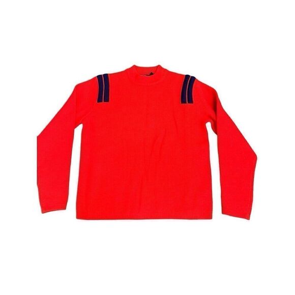 Vintage 80’s Wool Ski Sweater Red W/ Blue Stripping Mock Neck Men’s M - Picture 8 of 12